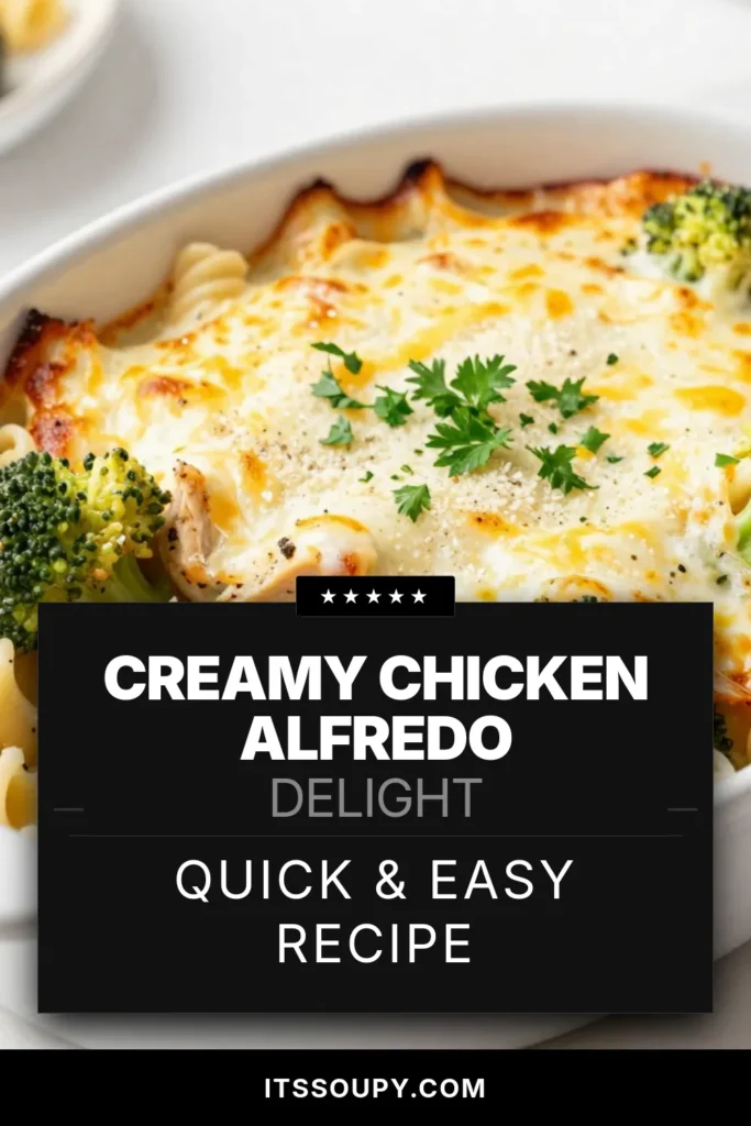 Indulge in this Creamy Chicken Alfredo Bake that's sure to become a family favorite! This Broccoli Alfredo Pasta Bake combines tender rotini pasta with shredded chicken and fresh broccoli, all enveloped in a rich Alfredo sauce. Easy to make and packed with flavor, our Chicken Broccoli Bake Recipe is perfect for weeknight dinners. Try this Easy Oven-Baked Alfredo tonight and savor deliciousness in every bite. Save for later! #ChickenAlfredo #PastaRecipe #EasyDinner #ComfortFood