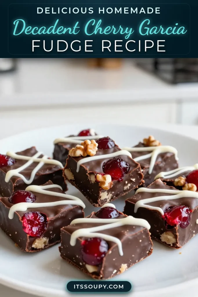 Indulge in the deliciousness of Cherry Garcia fudge with this easy fudge with cherries recipe! This no-bake cherry fudge combines creamy chocolate and fresh cherries, perfect for satisfying your sweet tooth. With just a few ingredients, you can whip up homemade chocolate fudge in no time. Try this chocolate cherry fudge recipe for a decadent treat that everyone will love. Pin this recipe and enjoy a sweet moment! #CherryGarciaFudge #EasyFudgeWithCherries #ChocolateCherryFudge #NoBakeCherryFudge