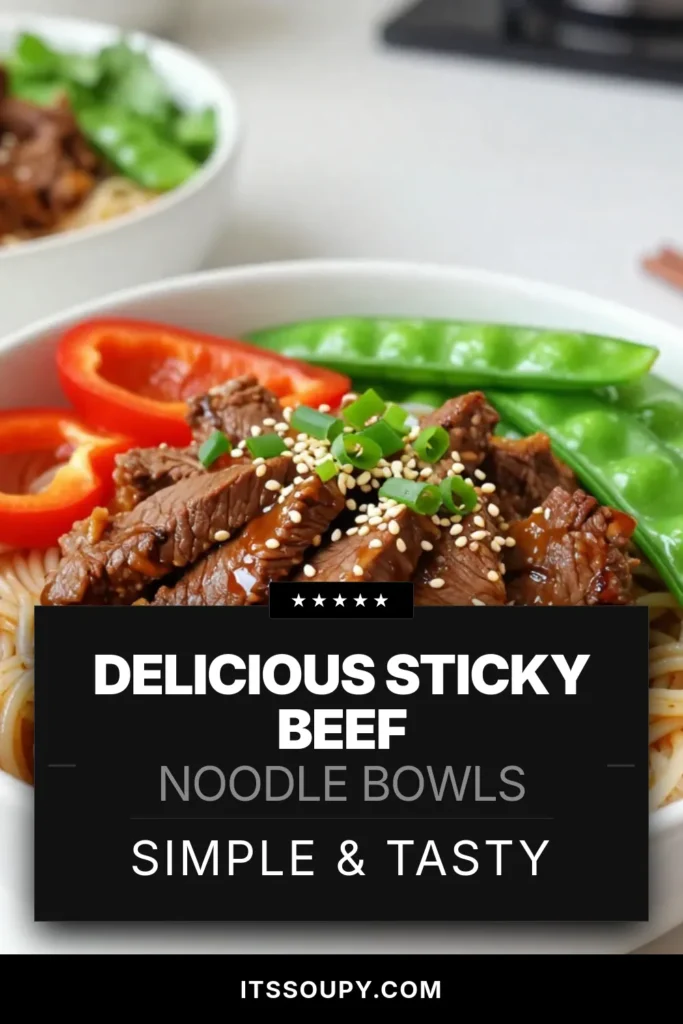Discover the ultimate comfort food with these Sticky Beef Noodle Bowls! Perfect for a quick and easy Asian dinner, this rice noodles recipe combines tender beef stir-fry with colorful veggies for flavor-packed goodness. In just 30 minutes, enjoy delicious noodle bowls that the whole family will love. Ready to elevate your dinner game? Save this recipe and impress your loved ones tonight! #StickyBeefNoodleBowls #BeefStirFry #QuickNoodleBowls #EasyAsianDinner