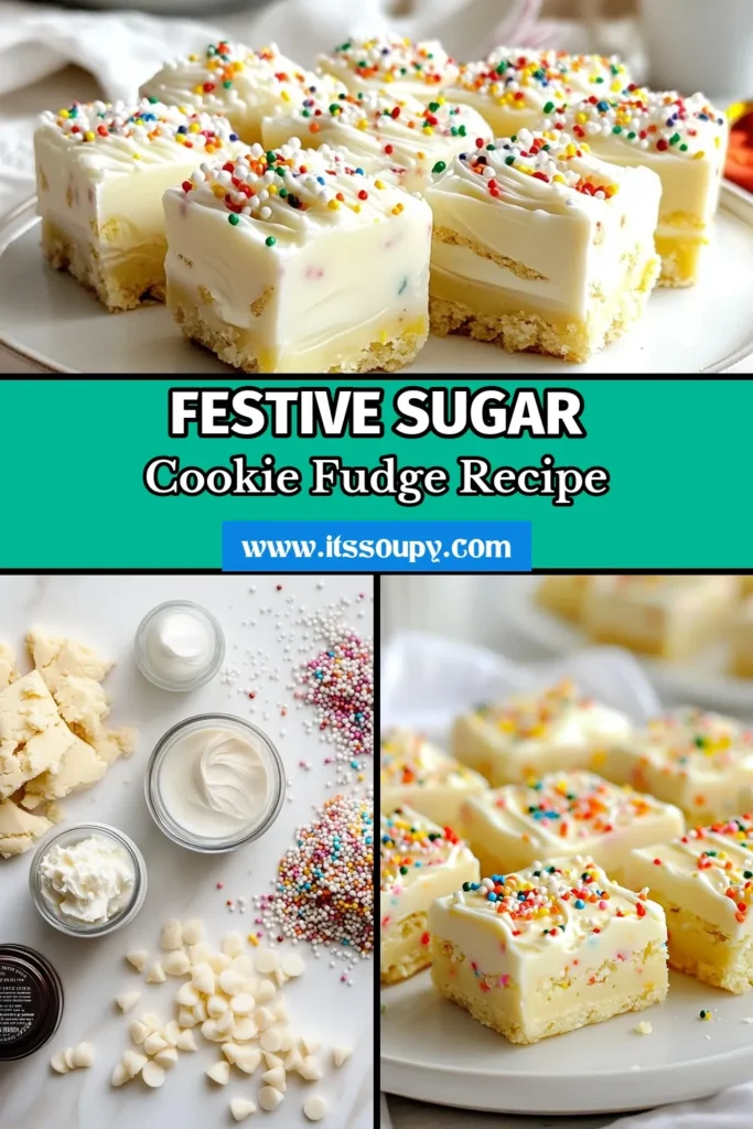 Indulge in the magic of the season with this delightful Christmas fudge recipe! This sugar cookie fudge combines creamy white chocolate fudge with crushed sugar cookies and colorful sprinkles for a festive touch. Perfect as a holiday dessert recipe, this creamy treat is sure to impress at any gathering. Don't miss out—try making your own festive fudge with sprinkles today! Save this recipe for a sweet holiday season! #ChristmasFudge #SugarCookieFudge #WhiteChocolateFudge #HolidayDesserts