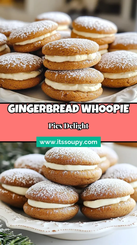 Ready to elevate your holiday dessert game? Try these Gingerbread Whoopie Pies! With a delightful cream cheese filling recipe, these festive cookies are the perfect treat for any occasion. They are easy to make and sure to impress friends and family. Don’t miss out on this delicious addition to your holiday baking! Save this recipe and enjoy a delightful twist on your favorite festive cookies. #GingerbreadWhoopiePies #HolidayDesserts #EasyWhoopiePies #FestiveCookies