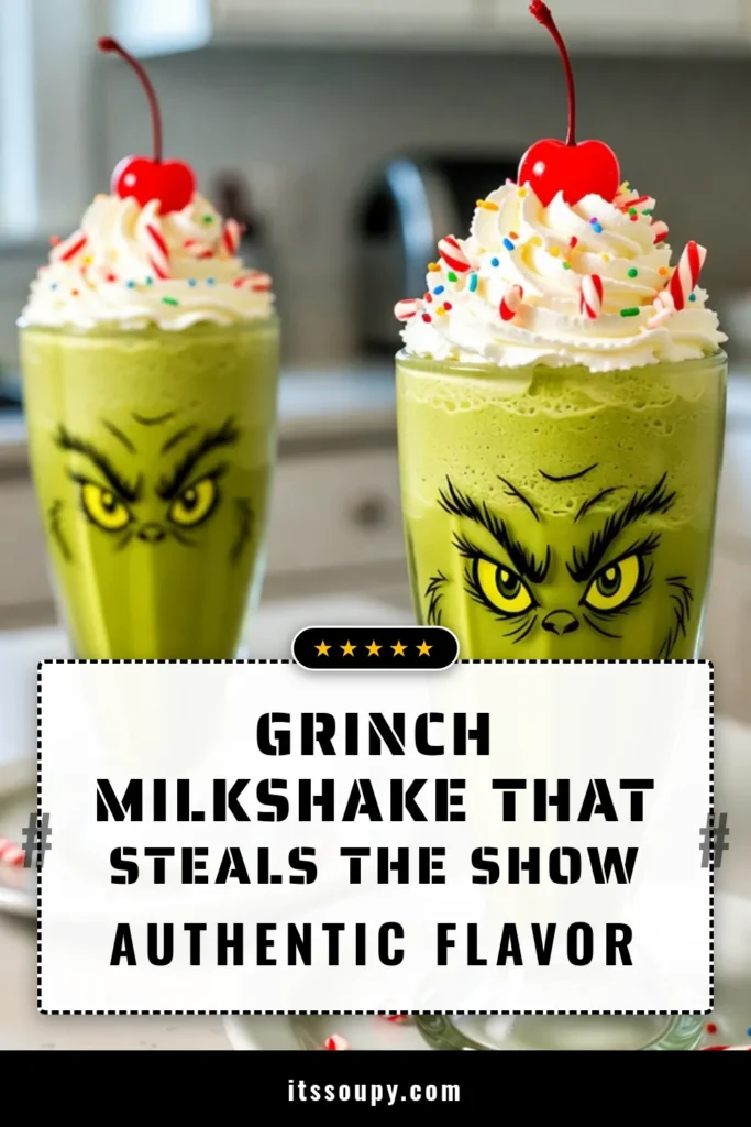 Indulge in the holiday spirit with this delightful Grinch milkshake recipe! Perfect as a festive holiday drink, this green milkshake recipe combines rich vanilla ice cream and refreshing peppermint for a taste explosion. Ideal for Christmas milkshake ideas, it's topped with whipped cream, crushed candy canes, and sprinkles. Try this easy peppermint milkshake recipe today and bring cheer to your celebrations! Save for your holiday menu! #GrinchMilkshake #ChristmasRecipes #HolidayDrinks #PeppermintTreats