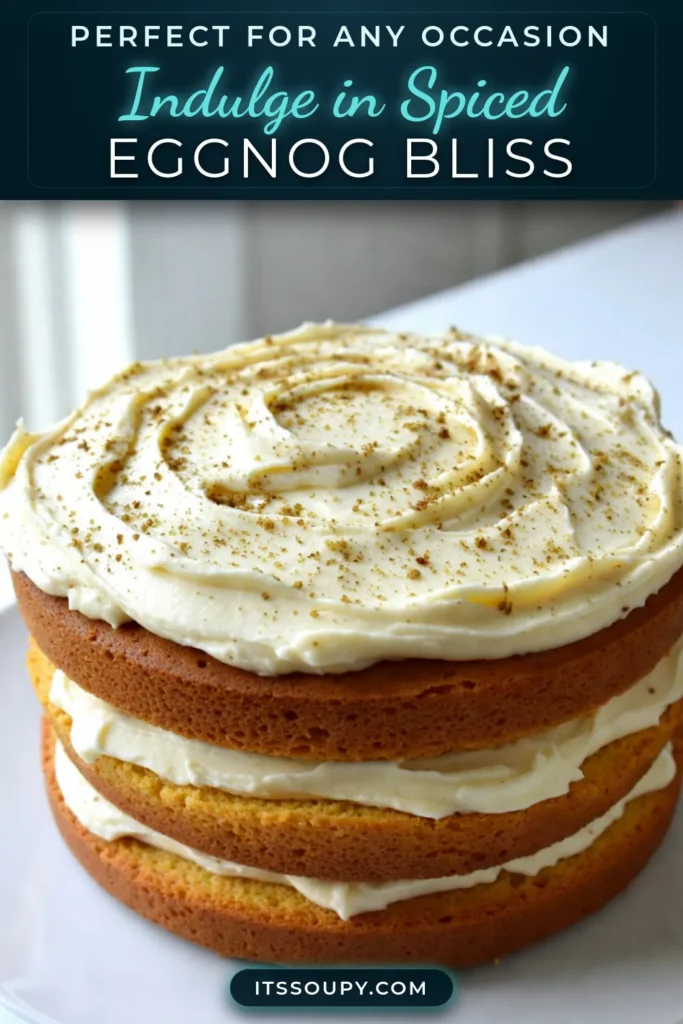 Indulge in the festive flavors of this Spiced Eggnog Layer Cake, a delightful Eggnog Cake Recipe perfect for your holiday gatherings. This moist and aromatic cake features a blend of nutmeg and cinnamon that embodies the spirit of the season. Impress your guests with this stunning Holiday Layer Cake that’s sure to become a family favorite. Try this Nutmeg Cake Recipe now and elevate your festive celebrations! Save this for your holiday baking inspiration! #SpicedEggnogLayerCake #FestiveCakeRecipes #EggnogCakeRecipe #HolidayBaking