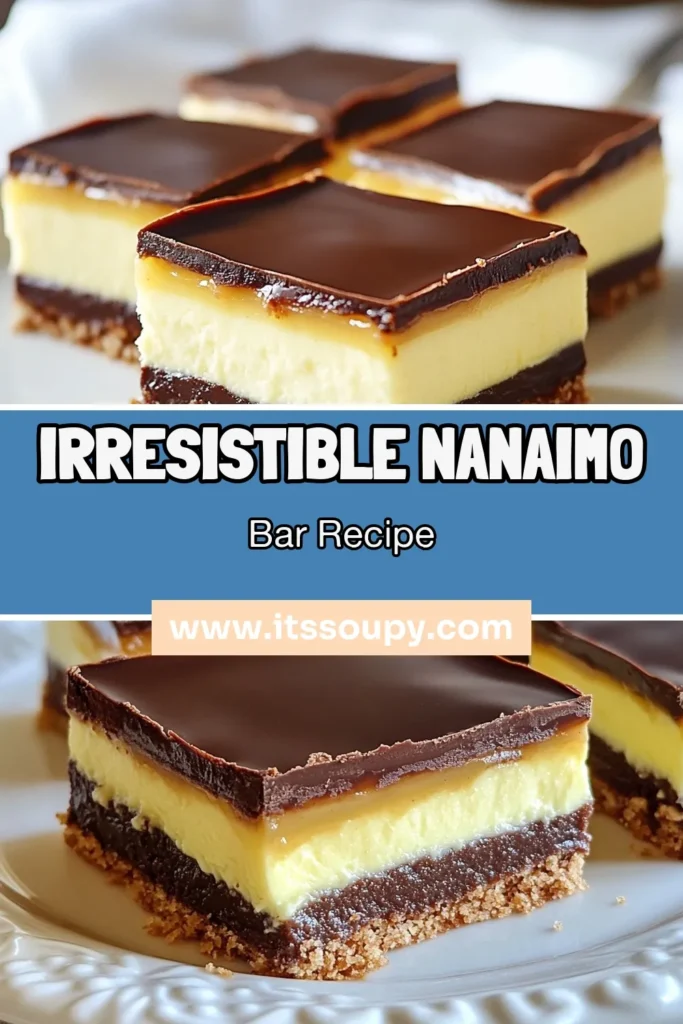 Indulge in the irresistible layers of this classic Nanaimo bars recipe, a must-try among Canadian dessert recipes! These no-bake dessert bars feature a rich chocolate custard and a delightful coconut chocolate treat. Perfect for gatherings or sweet cravings, these bars are easy to prepare and sure to impress. Try making them today and elevate your dessert game! Save this recipe for your next baking adventure! #NanaimoBars #NoBakeDessert #CanadianDesserts #CoconutTreats
