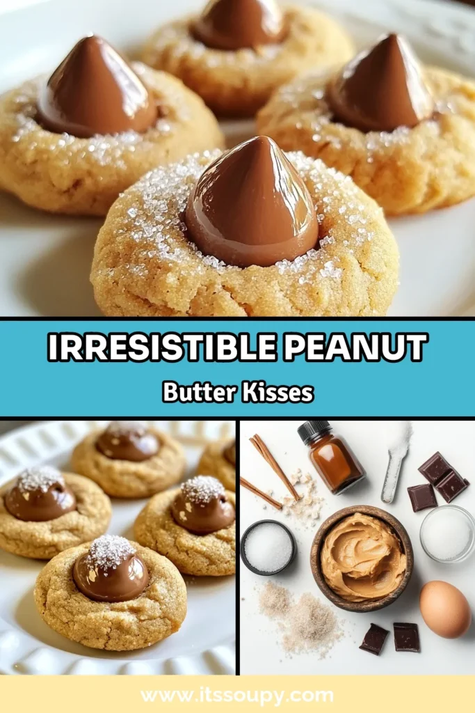 Indulge in these delicious Peanut Butter Kiss Cookies that are the perfect blend of nutty and sweet. This easy peanut butter cookie recipe requires no flour, making it a quick favorite for any holiday cookie collection. With creamy peanut butter and chocolate kiss candies, you'll enjoy every bite. Try these delightful cookies today and impress your friends and family! Save this recipe for your next baking adventure! #PeanutButterKissCookies #EasyPeanutButterCookies #ChocolateKissCookieRecipe #HolidayCookieRecipes