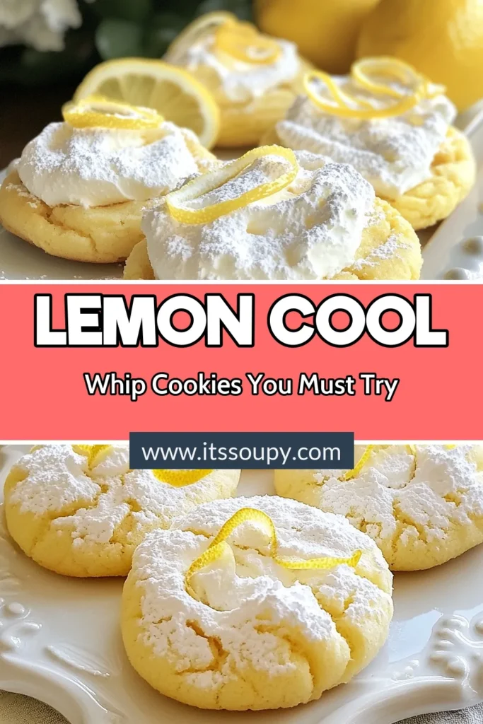Indulge in the refreshing delight of Lemon Cool Whip cookies! This easy lemon cookie recipe is perfect for those craving a light lemon dessert. Made with lemon zest and a fluffy Cool Whip base, these no-bake lemon cookies are a breeze to prepare. Enjoy a burst of citrus flavor in every bite. Try them today and savor the sweetness! Save this recipe for your next baking session! #LemonCoolWhipCookies #EasyLemonCookieRecipe #LightLemonDessert #NoBakeLemonCookies
