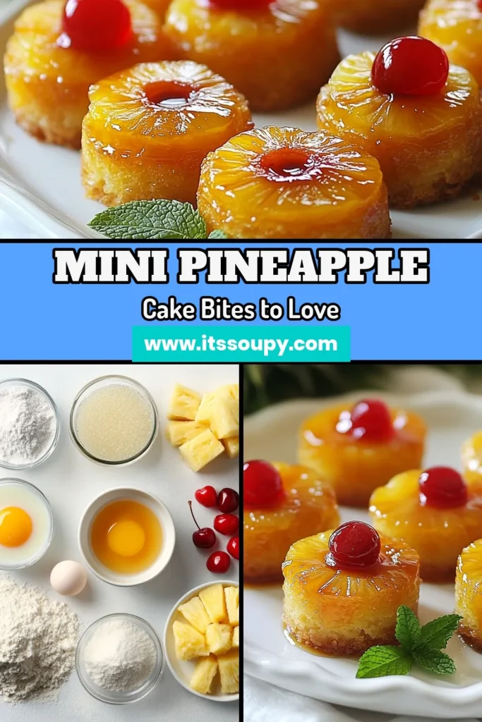 Indulge in these delightful bite-sized pineapple upside down cakes! This mini pineapple cake recipe is an easy pineapple dessert that will impress your guests. Perfectly portioned as pineapple upside down muffins, they're quick bite-sized cakes that capture the classic flavors we love. Gather your ingredients and try this fun recipe today for an unforgettable treat. Save it for later and share your creations! #PineappleDessert #BiteSizedCakes #MiniPineappleCake #EasyBaking