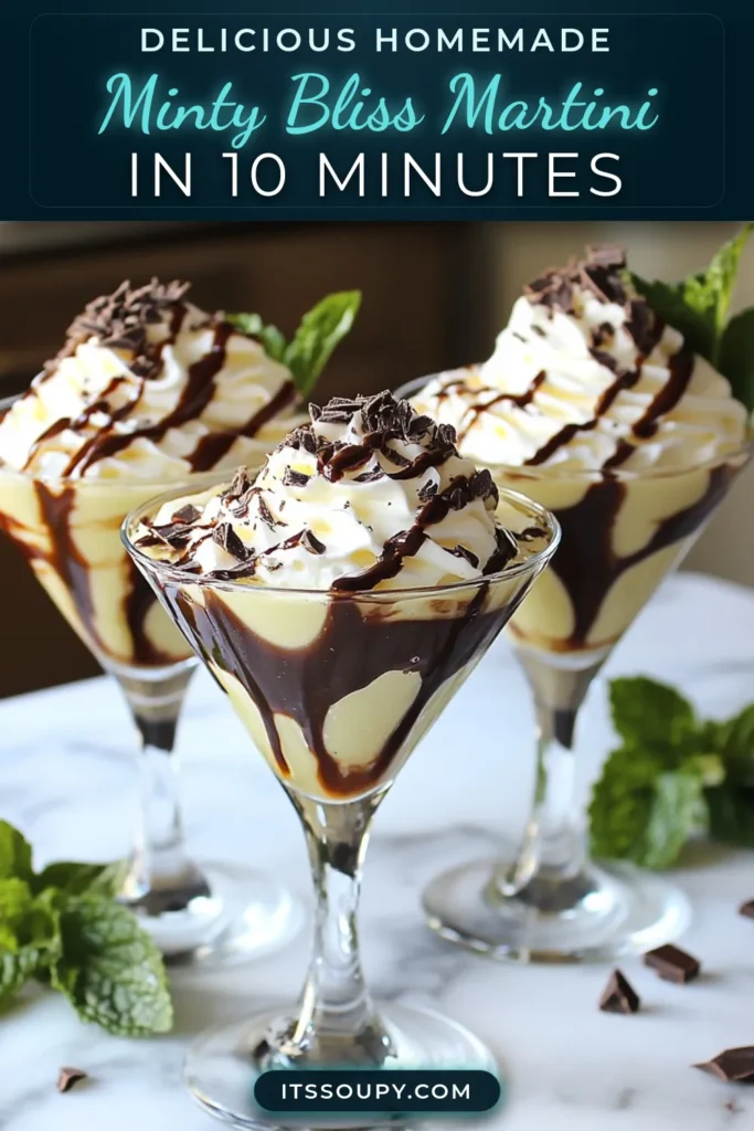 Indulge in the delightful flavor of our Minty Bliss Martini, the perfect chocolate mint cocktail recipe to elevate your dessert experience! With creamy martini drinks made from homemade mint syrup, this easy dessert cocktail is both refreshing and rich. Impress your guests with this simple recipe for a sweet treat that's ready in just 10 minutes. Try it today and savor the bliss! Save this recipe for later! #MintyBlissMartini #ChocolateMintCocktail #DessertCocktails #HomemadeMintSyrup