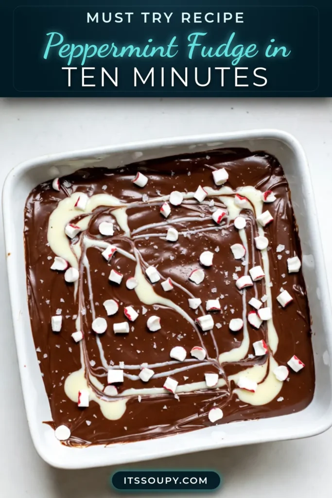 Indulge in this quick fudge dessert with our Ten Minute Peppermint Fudge recipe! Perfect for the holidays, this easy no-bake peppermint dessert combines rich chocolate and festive crushed peppermint candies. In just 10 minutes, you can create delightful homemade candy recipes that everyone will love. Save this recipe for your next gathering and make holiday treats effortlessly! #PeppermintFudge #QuickFudgeDessert #EasyHolidayTreats #HomemadeCandyRecipes