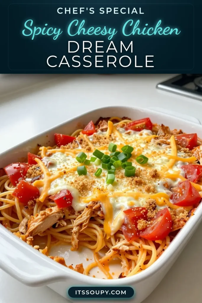 Elevate your dinner game with this Spicy Cheesy Chicken Spaghetti Casserole, the perfect blend of flavors in an easy chicken casserole. This cheesy chicken casserole recipe features baked spaghetti with cream cheese, shredded chicken, and a spicy kick that will delight your taste buds. Don't miss out on this delectable spicy cheesy pasta dish! Try it tonight for a family meal everyone will love. Save this recipe for later! #SpicyChickenSpaghettiCasserole #CheesyChickenCasserole #EasyChickenCasserole #BakedSpaghetti