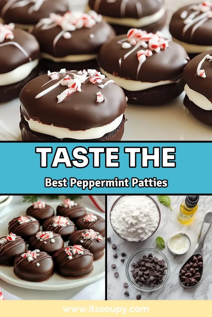 Indulge in the holiday spirit with these easy chocolate peppermint treats! This homemade peppermint patties recipe combines powdered sugar, sweetened condensed milk, and a hint of peppermint for a delightful no-bake candy. Dipped in dark chocolate, these chocolate-covered peppermint patties are perfect festive chocolate desserts. Ready to impress at any gathering? Save this recipe now for a treat everyone will love! #PeppermintPatties #HolidayTreats #NoBakeDesserts #ChocolateLovers