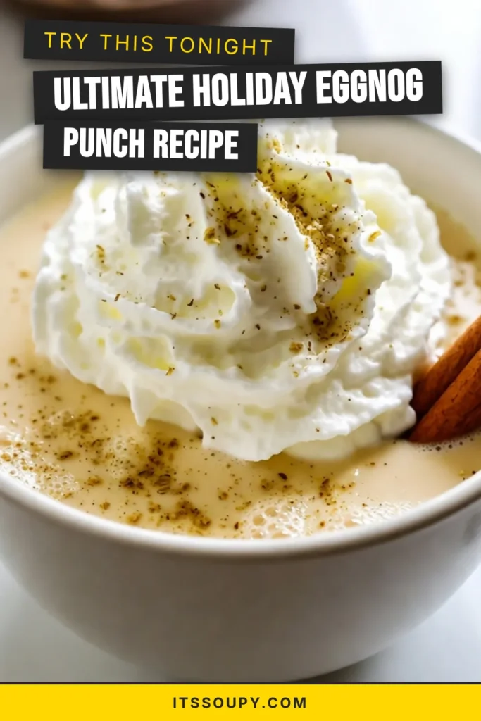 Celebrate the holidays with this creamy eggnog punch that’s perfect for gatherings! Our festive eggnog recipe combines homemade eggnog with a blend of milk, cream, and spices to create the ultimate holiday punch recipe. This delicious Christmas drink will delight your guests and leave them craving more. Try it today and add some joy to your festive celebrations! Don’t forget to save it for later! #EggnogPunch #HolidayRecipes #ChristmasDrinks #HomemadeEggnog