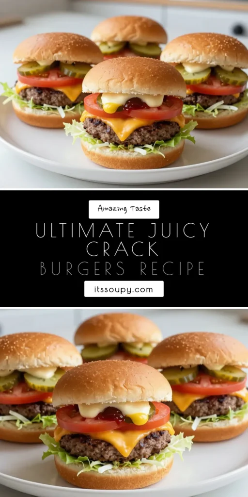 Savor the ultimate Crack Burgers recipe that features juicy beef burgers topped with luscious cheddar cheese, all nestled in buttery brioche burger buns. This homemade burger sauce elevates each bite for a mouthwatering experience. Perfect for any occasion, these burgers are sure to impress! Try this delicious recipe and enjoy quality time with friends and family. Save this Pin for later! #CrackBurgers #JuicyBeefBurgers #CheddarCheeseBurgers #HomemadeBurgerSauce