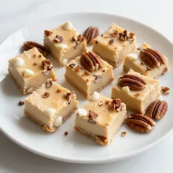 To make the best Pralines & Cream Fudge, gather these items: - 2 cups granulated sugar - 1/2 cup unsalted butter - 1/2 cup sweetened condensed milk - 1 teaspoon vanilla extract - 1 cup chopped pecans - 1 cup white chocolate chips - 1/4 teaspoon salt - 1/4 cup heavy cream You can swap some ingredients if needed: - Use brown sugar for deeper flavor. - Margarine can replace butter in a pinch. - Almond or coconut milk works well instead of heavy cream. - Any nut, like walnuts or almonds, can stand in for pecans. - Dark chocolate chips can replace white chocolate for a twist. Choosing the best ingredients makes a big difference. Here are some tips: - Pick fresh, unsalted butter for a rich taste. - Choose high-quality chocolate chips for smooth melting. - Use fresh pecans; they should smell nutty, not stale. - Get sweetened condensed milk with a clean label and no additives. - Select pure vanilla extract over imitation for the best flavor. {{ingredient_image_1}} First, take an 8-inch square baking dish. Line it with parchment paper, letting it overhang. This makes it easy to lift the fudge out later. Then, grease the paper lightly with butter. This will help the fudge not stick. Next, grab a medium saucepan. Over medium heat, mix the granulated sugar, butter, salt, and sweetened condensed milk. Stir this mix constantly. You want to keep it moving until it reaches a gentle boil. Once it starts to boil, keep stirring for about 5 to 7 minutes. Watch for the mixture to thicken and change color to a light caramel. This step is key for a smooth fudge. After it thickens, remove it from the heat. Quickly add the vanilla extract, chopped pecans, heavy cream, and white chocolate chips. Stir fast to combine everything. The heat will melt the chocolate, making it creamy and smooth. Pour the fudge mixture into the prepared baking dish. Spread it evenly with a spatula. Let it cool at room temperature for about 2 hours. This step is crucial for the fudge to set properly. Once the fudge is set, lift it out using the parchment overhang. Place it on a cutting board. Cut it into squares with a sharp knife. For a nice touch, arrange the fudge on a plate and sprinkle whole pecans on top. Enjoy your homemade treat! To get the best texture in your fudge, pay close attention to cooking time. Boil the mixture for 5-7 minutes. This step helps it thicken and get that nice, creamy texture. Stir constantly to avoid burning. Also, let the fudge cool at room temp. Cooling too fast will change the texture. One common mistake is not stirring enough. You must stir the mixture while cooking. If you don’t, it may burn or stick to the pan. Another mistake is using cold cream. Always let your heavy cream warm up a bit before adding it. Cold cream can shock the mixture and ruin the fudge. You can enhance the flavor of your fudge by adding more nuts or spices. Try adding a pinch of cinnamon or nutmeg for warmth. You can also mix in some chocolate chips for extra richness. For a fun twist, add a splash of almond extract instead of vanilla. It gives a unique taste that pairs well with the pecans. Pro Tips Use a Candy Thermometer: For a more precise fudge consistency, consider using a candy thermometer. Aim for a temperature of around 235°F (113°C) for the perfect texture. Toast the Pecans: Enhance the flavor of your fudge by toasting the pecans before adding them. Just place them in a dry skillet over medium heat for a few minutes until fragrant. Chill for Quick Setting: If you're in a hurry, place the fudge in the refrigerator for about 30 minutes after pouring it into the pan to speed up the setting process. Experiment with Flavors: Don’t hesitate to customize your fudge! Add different extracts like almond or hazelnut, or mix in dried fruits for an exciting twist. {{image_2}} You can swap pecans for other nuts. Try walnuts for a different crunch. Almonds add a nice taste too. You could even use hazelnuts for a unique twist. Just chop them finely before adding. This keeps every bite full of flavor. Want to change the taste? Add a splash of almond extract instead of vanilla. You can mix in some cocoa powder for a chocolatey fudge. For a fruity kick, try adding dried fruits like cranberries or cherries. The flavors blend well with the creaminess of the fudge. To make this fudge vegan, use coconut cream instead of heavy cream. Replace the butter with coconut oil or vegan butter. For the chocolate, choose dairy-free chocolate chips. These swaps keep the fudge rich and tasty without any animal products. To keep your pralines and cream fudge fresh, store it in an airtight container. Place a piece of wax paper between layers of fudge to prevent sticking. Keep it at room temperature. Avoid direct sunlight and heat. This method helps maintain its creamy texture and rich flavor. If you want to store fudge for longer, freezing is a great option. First, cut the fudge into squares. Wrap each square tightly in plastic wrap. Then, place them in a freezer-safe bag or container. Label the bag with the date. You can freeze fudge for up to three months. When ready to enjoy, thaw it overnight in the fridge. Pralines and cream fudge lasts up to one week at room temperature. For the best taste, eat it within five days. If you notice any change in texture or smell, it’s best to discard it. Always check for any signs of spoilage before indulging. Enjoy your fudge while it’s fresh for the best experience! Pralines & cream fudge is a sweet treat. It combines creamy white chocolate with crunchy pecans. This fudge is rich, smooth, and full of flavor. The sweetened condensed milk gives it a unique taste. You can enjoy it as a dessert or a snack. If your fudge is grainy, it may not have cooked right. To fix it, melt the fudge again in a saucepan. Stir it constantly over low heat. If it stays grainy, add a splash of milk or cream. This can help smooth it out. Yes, you can use dark or milk chocolate instead of white chocolate. Each type will change the flavor a bit. Dark chocolate makes it richer, while milk chocolate makes it sweeter. Make sure to chop the chocolate into small pieces for easy melting. You can find pralines & cream fudge at specialty candy shops. Many bakeries also sell it, especially during holidays. If you prefer online shopping, many websites offer gourmet fudge. Just check the reviews to ensure you get a good quality product. Fudge is set when it feels firm to the touch. You can also do the "touch test." Press your finger gently on the top. If it springs back, it's ready. Let it cool at room temperature for about two hours for best results. In this blog post, we explored how to create delicious fudge step by step. You learned about choosing quality ingredients, perfecting texture, and avoiding common mistakes. With tips for variations and storing, you can make fudge that suits your taste. Remember to have fun, be creative, and experiment with flavors and nuts. Enjoy the sweet rewards of your hard work, and share your tasty treats with friends and family. Happy fudge-making!