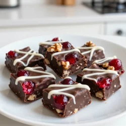 To create Cherry Garcia Fudge, gather these main ingredients: - 2 cups semi-sweet chocolate chips - 1 can (14 oz) sweetened condensed milk - 1 cup chopped fresh cherries (or frozen if out of season, thawed and drained) These ingredients form the base of your rich and creamy fudge. The semi-sweet chocolate chips add a deep, chocolatey flavor that pairs perfectly with the cherries. Sweetened condensed milk brings sweetness and creaminess, making the fudge melt in your mouth. You can enhance the flavor and texture with these optional add-ins: - 1/2 cup chopped walnuts - 1 teaspoon vanilla extract - 1/2 cup white chocolate chips (for drizzle) Chopped walnuts give a nice crunch. Vanilla extract boosts the overall flavor profile. Drizzling melted white chocolate on top adds a lovely finish and a touch of sweetness. For the best taste, use these suggested measurements: - 2 cups semi-sweet chocolate chips - 1 can sweetened condensed milk - 1 cup chopped cherries Stick to these amounts for a perfect balance of flavors. If you love nuts, add the walnuts to your taste. For a touch of elegance, use the white chocolate drizzle to make your fudge look stunning! {{ingredient_image_1}} First, grab an 8x8 inch baking dish. Line it with parchment paper. Make sure the paper hangs over the edges. This helps with easy removal later. Next, take a medium saucepan. Add 2 cups of semi-sweet chocolate chips and 1 can of sweetened condensed milk. Place the saucepan over low heat. Stir continuously until the chocolate melts and becomes smooth. Once the chocolate is melted, remove the pan from heat. Stir in 1 teaspoon of vanilla extract and a pinch of salt. Gently fold in 1 cup of chopped cherries and 1/2 cup of chopped walnuts, if you like. Mix until the cherries and nuts are evenly coated with chocolate. Now, take a small microwave-safe bowl. Add 1/2 cup of white chocolate chips. Melt them in the microwave. Do this in 20-second bursts, stirring each time until smooth. Drizzle the melted white chocolate over the fudge in a zig-zag pattern. This adds a lovely touch! Pour the chocolate mixture into the prepared baking dish. Press it down evenly with a spatula. Refrigerate for at least 3 hours or until firm. When ready, lift the fudge out using the parchment paper. Cut it into squares to serve. To make smooth Cherry Garcia fudge, stirring is key. Always melt the chocolate chips with sweetened condensed milk over low heat. This method helps the chocolate melt evenly. Stir continuously until the mixture is creamy and smooth. Avoid high heat; it can burn the chocolate and ruin the texture. A gentle touch makes a big difference in the final taste. Want to change it up? Try adding a splash of almond extract for a nutty twist. You can also use mint extract for a refreshing flavor. Just a drop can elevate your fudge. Remember, keep the balance. You want the cherry and chocolate to stay the stars of the show. Serving your fudge well is just as important as making it. Cut the fudge into neat squares. Place them on a beautiful platter. To make it pop, garnish with extra chopped cherries and walnut pieces. This adds color and texture. A drizzle of melted white chocolate on top also makes it look fancy. Your guests will love the look and taste! Pro Tips Use Quality Chocolate: Opt for high-quality semi-sweet chocolate chips for a richer flavor in your fudge. Chill Before Cutting: Let the fudge set in the refrigerator for the full time to ensure clean cuts without crumbling. Experiment with Nuts: Try different nuts like pecans or almonds to customize the texture and flavor of your fudge. Make it Festive: Add sprinkles or edible glitter on top of the white chocolate drizzle for a fun, festive touch. {{image_2}} You can add nuts to your Cherry Garcia Fudge for a crunch. Walnuts are a great choice. They add a rich flavor that pairs well with chocolate. You can also try pecans or almonds. Just chop them up and fold them into the mixture. Aim for about 1/2 cup of nuts for the best taste. The extra texture makes each bite exciting! To make this fudge vegan, swap out the sweetened condensed milk. Use coconut cream instead. It gives a nice, rich taste. Also, make sure the chocolate chips are dairy-free. Look for brands that use plant-based ingredients. This way, everyone can enjoy this tasty treat without worry. Changing the extract can give your fudge a new twist. While vanilla is classic, almond extract adds a nice touch. You can try mint extract for a fresh flavor or even orange extract for a citrus zing. Just use about 1/2 teaspoon to start. Taste as you go to find your perfect flavor blend. Each version brings its own joy to this delightful dessert! To keep your Cherry Garcia fudge fresh, wrap it tightly in plastic wrap. Then, place it in an airtight container. Make sure to store it in a cool, dry place away from heat. If you want to keep it longer, the fridge is a good option. Just remember to let it cool completely before wrapping. If you want to freeze the fudge, cut it into squares first. Place the pieces in a single layer on a baking sheet. Freeze them for about an hour. Once firm, transfer the fudge squares into a freezer-safe bag. Remove as much air as possible before sealing. To thaw, take out the desired amount and let it sit at room temperature for about 30 minutes. Cherry Garcia fudge can last in the refrigerator for about two weeks. If you keep it at room temperature, it may only last about a week. Always check for any changes in smell or texture before eating. If it looks good, enjoy every last bite! You can easily skip the walnuts in this recipe. Just leave them out. The fudge will still taste amazing. If you want a little crunch, try adding crispy rice cereal or a sprinkle of sea salt. Both options keep it nut-free and fun! Yes, you can! If you prefer dark chocolate, use it instead of semi-sweet. It adds a rich flavor. If you like milk chocolate, that works too. Just remember to adjust the sweetness if you switch. Dark chocolate gives a bold taste, while milk chocolate offers a creamier bite. You can use coconut milk mixed with a sweetener like maple syrup for a dairy-free option. Another choice is using silken tofu blended with agave syrup. Both substitutes will yield a creamy texture. Just remember, it may change the flavor a bit, but it remains delicious. This blog post explained how to make delicious Cherry Garcia Fudge. We covered the main ingredients, like semi-sweet chocolate chips and cherries, plus optional add-ins. You learned step-by-step instructions for making and setting the fudge. I shared tips for perfecting texture and adding flavors. We also discussed storage methods and answers to common questions. Try experimenting with different ingredients to make this fudge your own. Remember, the best desserts bring joy and creativity to your kitchen. Enjoy making your perfect Cherry Garcia Fudge!