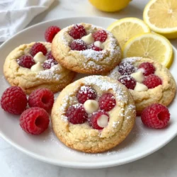When making White Chocolate Lemon Raspberry Cookies, you need fresh and tasty ingredients. Here’s what to gather: - 1 cup unsalted butter, softened - 3/4 cup granulated sugar - 1/4 cup light brown sugar, packed - 1 large egg - 1 teaspoon vanilla extract - Zest of 1 large lemon - 2 tablespoons fresh lemon juice - 2 cups all-purpose flour - 1/2 teaspoon baking soda - 1/2 teaspoon salt - 1 cup white chocolate chips - 1 cup fresh raspberries (or frozen, thawed and drained) These ingredients work together to create a cookie that is soft, sweet, and tangy. The white chocolate adds creaminess, while the raspberries give a burst of fruity flavor. The lemon zest and juice brighten every bite. Gather these items ahead of time to make your baking process smooth and easy. You’ll enjoy the fun of mixing and baking these delightful cookies! {{ingredient_image_1}} First, set your oven to 350°F (175°C). This step is key for even baking. While the oven heats, line two baking sheets with parchment paper. This keeps cookies from sticking. Next, cream the butter and sugars. In a large bowl, mix 1 cup of softened unsalted butter, 3/4 cup of granulated sugar, and 1/4 cup of light brown sugar. Mix for about 2-3 minutes until the mixture is light and fluffy. This process adds air, making your cookies soft. Now, it's time to add the egg and flavorings. Crack in 1 large egg, then add 1 teaspoon of vanilla extract, the zest of 1 lemon, and 2 tablespoons of fresh lemon juice. Stir until well combined. The lemon zest and juice give a bright flavor. In a separate bowl, whisk together 2 cups of all-purpose flour, 1/2 teaspoon of baking soda, and 1/2 teaspoon of salt. Gradually add this dry mix to the wet mixture. Stir gently until just combined. Be careful not to overmix, as this can make your cookies tough. Next, gently fold in 1 cup of white chocolate chips and 1 cup of fresh raspberries. Be gentle to avoid breaking the raspberries. Their juicy flavor will burst in each bite! Using a cookie scoop or tablespoon, drop rounded balls of dough onto your prepared sheets. Make sure to leave space between each cookie. They will spread while baking. Bake in the preheated oven for 10-12 minutes. Look for golden edges, while the centers may look a bit underbaked. They will firm up as they cool. After baking, let the cookies cool on sheets for about 5 minutes. Then, move them to a wire rack to cool completely. Enjoy the sweet aroma as they cool! To bake perfect White Chocolate Lemon Raspberry Cookies, start by avoiding overbaking. Bake the cookies for 10 to 12 minutes. They should look slightly underbaked in the center. They will firm up as they cool. Watch them closely; ovens can vary. To achieve a light and fluffy texture, cream the butter and sugars well. Beat them together for about 2 to 3 minutes until they look pale and fluffy. This step adds air to your dough. Air gives your cookies that delightful rise. For serving, arrange the cookies on a pretty plate. Place them in a circle or stack them for height. You can also add fresh raspberries and lemon slices around them. This brings color and freshness to your dessert. Add a dusting of powdered sugar on top of the cookies. This small touch makes them look fancy. You can use a small sifter or a spoon to sprinkle it. It adds sweetness and a lovely contrast to the cookies' vibrant colors. Pro Tips Use Room Temperature Ingredients: Ensure your butter and egg are at room temperature for better incorporation, resulting in a smoother dough and fluffier cookies. Chill the Dough: For thicker cookies, chill the dough for at least 30 minutes before baking. This helps prevent spreading and enhances the flavors. Fresh Raspberries: If using fresh raspberries, gently rinse and pat them dry to remove excess moisture. This will prevent the dough from becoming too wet. Watch the Baking Time: Keep an eye on your cookies during baking; they should be slightly underbaked in the center for a chewy texture. They will continue to firm up as they cool. {{image_2}} You can change the flavor of these cookies easily. Try using dark or milk chocolate chips instead of white chocolate. Each type adds a unique twist to the taste. You can also swap out raspberries for other fruits. Strawberries or blueberries work great. Just keep in mind that different fruits can change the cookie's texture and flavor. If you need gluten-free cookies, use gluten-free flour instead of all-purpose flour. This keeps the cookies soft and tasty without the gluten. For vegan cookies, replace the butter with coconut oil or vegan butter. You can use a flax egg or applesauce in place of the egg. These changes make it easy to enjoy these cookies while sticking to your diet. To keep your cookies fresh at room temperature, place them in an airtight container. Line the bottom with parchment paper. This helps absorb moisture and keeps the cookies soft. You can stack the cookies with a layer of parchment in between. This method protects their shape and flavor. Store them away from direct sunlight and heat. They can stay fresh for about 3 to 5 days. To keep your cookies fresh for a few days, avoid using plastic wrap. It can trap moisture and make the cookies soggy. Instead, use a cookie jar with a tight lid. This allows for air circulation while keeping them safe. For long-term storage, freezing is your best option. First, let the cookies cool completely. Place them in a single layer on a baking sheet. Then, freeze them for about 1 hour. This step helps prevent sticking. After that, transfer the cookies to a freezer bag or airtight container. Label the bag with the date. They can last up to 3 months in the freezer. When you're ready to enjoy a cookie, thaw it properly. Take the cookies out of the freezer and let them sit at room temperature. This usually takes about 30 minutes. You can also warm them in the oven at 350°F for a few minutes. This way, they regain their soft texture. Enjoy your delightful treat anytime! How do I ensure my cookies turn out soft? To keep your cookies soft, use softened butter. Cream it well with sugars. Do not overbake them; remove them when they look slightly underdone. Let them cool on the baking sheet first. This helps them stay soft inside. Can I use frozen raspberries instead of fresh? Yes, you can use frozen raspberries! Just make sure to thaw and drain them first. This helps avoid extra moisture in your dough. Gently fold them in to keep their shape. How do I know when the cookies are done baking? Check the edges of the cookies. They should be lightly golden. The centers may seem soft but will set as they cool. Trust your oven timer, but keep an eye on them! What other recipes can use lemon or white chocolate? You can make lemon bars or lemon meringue pie. For white chocolate, try white chocolate macadamia nut cookies. These flavors blend well in cakes and muffins, too. Where can I find quality ingredients for baking? Look for ingredients at local grocery stores or specialty shops. Consider farmers' markets for fresh lemons and berries. Online stores also offer high-quality baking supplies, often with great reviews. You learned how to make delicious cookies using simple and fresh ingredients. We covered the steps, from mixing to baking, to achieve perfect texture. Remember to store them properly to keep them fresh. Don’t hesitate to try variations with different chocolates or fruits. Baking is fun, and these cookies will impress anyone. Enjoy your baking journey and share your results!