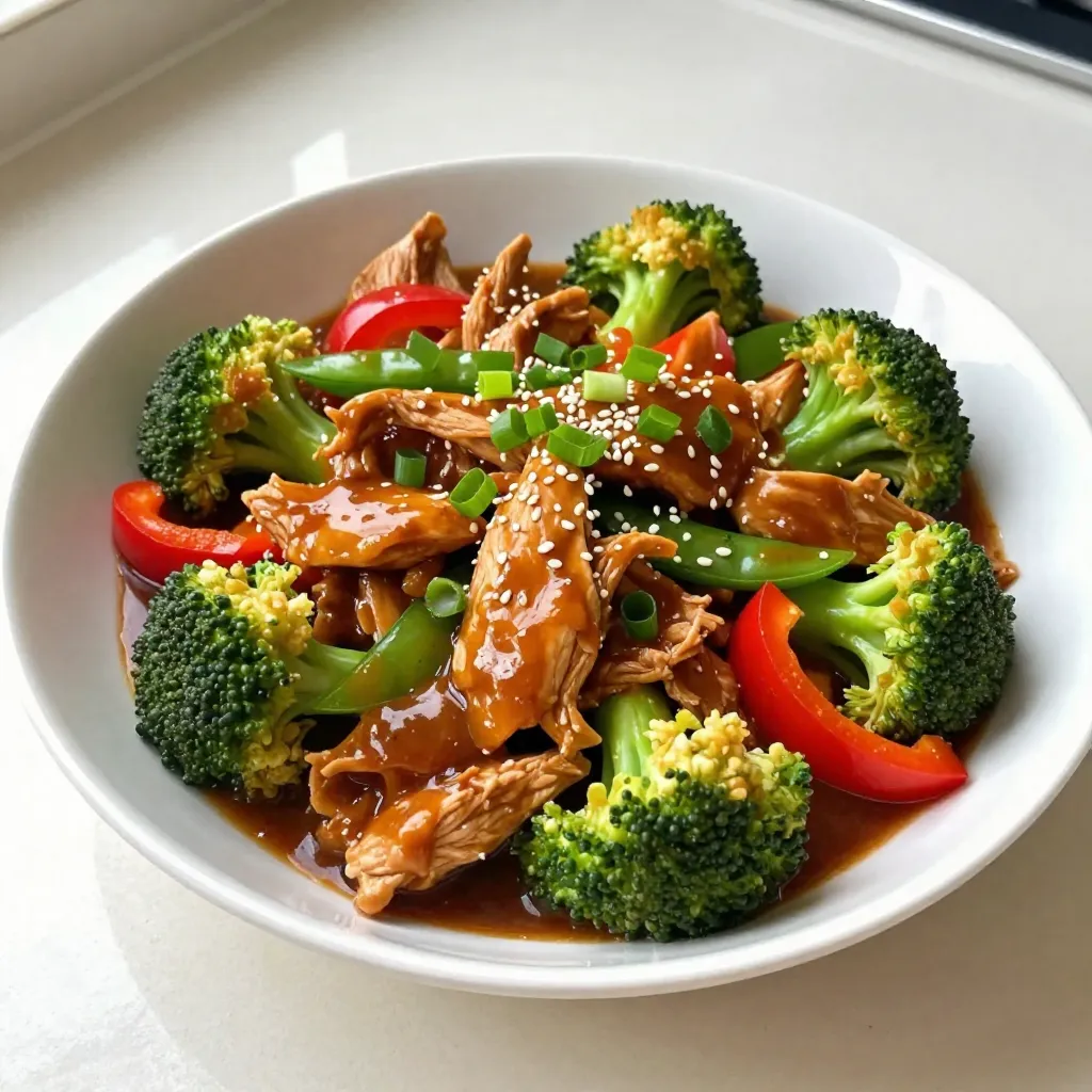 To make Crockpot Teriyaki Chicken, you need a few simple ingredients. Here’s what you’ll need: - 4 boneless, skinless chicken breasts - 1 cup teriyaki sauce (store-bought or homemade) - 2 tablespoons honey - 2 tablespoons sesame oil - 1 teaspoon minced garlic - 1 teaspoon minced ginger - 1 cup broccoli florets - 1 cup bell peppers (sliced, any color) - 1 cup snap peas - 2 green onions, chopped - 1 tablespoon sesame seeds These ingredients bring great flavor to your dish. The chicken cooks slowly and becomes very tender. The teriyaki sauce adds a sweet and savory taste. Honey enhances this flavor and gives a nice glaze. Sesame oil offers a rich, nutty scent. Garlic and ginger add a warm, spicy kick. For veggies, broccoli, bell peppers, and snap peas add color and crunch. They also boost the nutrition of the meal. Green onions and sesame seeds make great garnishes. They add freshness and a lovely look to the dish. Gather these ingredients, and you are ready to create a tasty meal! {{ingredient_image_1}} First, grab a mixing bowl. Combine the teriyaki sauce, honey, sesame oil, minced garlic, and minced ginger. Mix until everything blends well. This marinade gives your chicken great flavor. Next, place the chicken breasts in the crockpot. Pour the marinade over them, making sure they are well coated. Cover the crockpot. Choose your cooking time: cook on low for 4-5 hours or on high for 2-3 hours. When done, the chicken should be tender and fully cooked. About 30 minutes before serving, add the broccoli, bell peppers, and snap peas to the crockpot. Stir them in gently to mix with the chicken and sauce. This adds color and nutrition to your meal. Once the chicken is cooked, remove it from the crockpot. Use two forks to shred the chicken into bite-sized pieces. Return the shredded chicken to the crockpot. Stir it well into the sauce and vegetables. This helps the chicken soak up more flavor. When picking teriyaki sauce, you have two choices: store-bought or homemade. Store-bought sauces are easy and quick. They save time and offer good flavor. Homemade sauce lets you control the taste. You can adjust sweetness or saltiness to fit your needs. A simple blend of soy sauce, sugar, and ginger makes a great base. To know if your chicken is cooked, check the color. It should be white, not pink. The chicken should also be tender and easy to shred. If it feels tough, it may need more time. Cooking on low for 4-5 hours gives the best results. High heat cooks it faster but can dry it out. Adding spices or veggies can make your dish even better. Try adding red pepper flakes for heat. You can also toss in mushrooms or carrots for texture. Fresh herbs like cilantro can brighten the dish. Mix different veggies to keep things fun and fresh. This way, you can customize the flavor to your liking. Pro Tips Marinade for Flavor: Allow the chicken to marinate for at least 30 minutes before cooking for enhanced flavor. If time permits, marinating overnight in the refrigerator will yield even better results. Vegetable Variety: Feel free to mix and match your vegetables! Carrots, zucchini, or baby corn can be great additions to this dish, providing extra color and nutrients. Thickening the Sauce: If you prefer a thicker sauce, mix a tablespoon of cornstarch with cold water and stir it into the sauce in the last 30 minutes of cooking. This will create a luscious glaze. Serving Suggestions: For a complete meal, serve the teriyaki chicken over fluffy jasmine rice or stir-fried noodles. Garnish with extra sesame seeds and fresh cilantro for added flavor. {{image_2}} You can change the protein in this dish. Tofu is a great option for a plant-based meal. It soaks up the teriyaki sauce well. If you want beef, use flank steak or sirloin. Cut it into thin strips. Cook it the same way as chicken. This gives you tasty options that fit your diet. You can mix up the veggies too. Try carrots, zucchini, or snap peas. These add crunch and color. If you like mushrooms, they can add a nice umami flavor. Just chop them up and add them to the crockpot. Feel free to get creative with what you have on hand! You can tweak the teriyaki glaze for new tastes. If you want it sweeter, add more honey. For a tangy twist, add a splash of rice vinegar or lime juice. Want some heat? Stir in a bit of sriracha or crushed red pepper. Each change gives the dish a new flair! To keep your leftover Crockpot Teriyaki Chicken fresh, first let it cool. Place it in an airtight container. Make sure to store it in the fridge within two hours. If you want to save it for later, you can freeze it. Use a freezer-safe container or heavy-duty freezer bag. Remove as much air as possible before sealing. This helps prevent freezer burn. When you reheat the chicken, you want it to stay moist. The best way is to use the microwave. Place the chicken in a bowl with a splash of water or sauce. Cover it with a lid or microwave-safe wrap. Heat in short bursts, stirring in between. You can also use the stove. Just warm it gently in a pan over low heat. Add a little sauce to keep it juicy. Your Crockpot Teriyaki Chicken will last in the fridge for about three to four days. If you freeze it, it will be good for up to three months. Always check for signs of spoilage before eating. If it smells off or looks strange, it’s best to throw it away. Yes, you can use frozen chicken in a crockpot. Just keep in mind that it may take longer to cook. I suggest adding an hour to the cooking time. Make sure the chicken reaches a safe internal temperature of 165°F. Crockpot Teriyaki Chicken goes well with many sides. Here are some ideas: - Steamed rice: A classic choice that soaks up the sauce. - Noodles: Serve it over soba or rice noodles. - Vegetables: Pair it with a fresh salad or steamed greens. - Egg rolls: For a fun, crunchy side. Yes, you can easily make this recipe gluten-free. Use a gluten-free teriyaki sauce. Many brands offer gluten-free options. Always check the label to be sure. To make the dish spicier, try these tips: - Add red pepper flakes: Mix in a teaspoon or more to taste. - Include sliced jalapeños: Toss them in with the vegetables. - Use spicy teriyaki sauce: Some brands offer a spicy version. - Add sriracha: Mix a tablespoon into the sauce for a kick. This blog post covered all you need for Crockpot Teriyaki Chicken. We explored the ingredients, step-by-step cooking, and tips to enhance this dish. You can choose proteins or veggies to suit your taste. Proper storage methods help keep leftovers fresh. Remember, cooking is fun and personal, so feel free to make it your own. Enjoy cooking and share your delicious results!