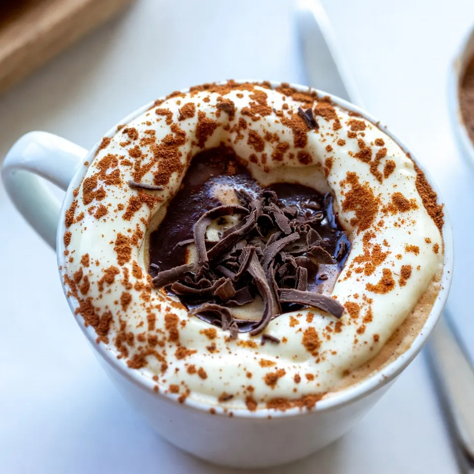 - 1 cup brewed espresso or strong coffee - 1 cup steamed milk - 2 tablespoons mascarpone cheese - 1 tablespoon cocoa powder - 1 tablespoon sugar (adjust to taste) - 1/2 teaspoon vanilla extract - Chocolate shavings (for garnish) - Ground cinnamon (optional, for garnish) For a great Hot Tiramisu Latte, you need a few key ingredients. First, brew one cup of strong espresso or coffee. This gives the latte its rich flavor. Next, steam one cup of milk. This adds creaminess. Mascarpone cheese is also essential. It makes the latte smooth and tasty. You can also use optional ingredients to enhance your drink. Cocoa powder adds a nice chocolate flavor. Adjust sugar to your taste. If you want a hint of sweetness, add sugar. Vanilla extract gives a lovely aroma. Chocolate shavings make for a pretty garnish. Ground cinnamon adds warmth and richness if you like. These ingredients come together to create a delicious drink that feels like a dessert. You can enjoy this latte anytime you want a tasty treat. {{ingredient_image_1}} To make a strong espresso or coffee, start by choosing good quality beans. Grind them to a fine consistency. Use about 2 tablespoons of coffee for every 6 ounces of water. If you have an espresso machine, follow its instructions. If not, a French press or drip coffee maker works well too. Brew your coffee until it reaches your desired strength. Set it aside to keep warm. In a small saucepan, pour 1 cup of steamed milk. Add 2 tablespoons of mascarpone cheese, 1 tablespoon of sugar, and 1/2 teaspoon of vanilla extract. Heat the mixture over medium heat while stirring gently. Focus on mixing the mascarpone well into the milk. Avoid boiling the mixture; we want it creamy, not curdled. Once combined, remove the saucepan from heat. Grab your favorite mug. Pour the hot brewed coffee into the mug first. Then, gently pour the creamy milk mixture over the coffee. This technique helps blend the two layers beautifully. For the finishing touch, sift 1 tablespoon of cocoa powder over the top. Add chocolate shavings for extra flavor. A sprinkle of ground cinnamon can add warmth too. Serve your delicious Hot Tiramisu Latte right away and enjoy! To make a creamy Hot Tiramisu Latte, focus on milk temperature and texture. Heat your milk to just below boiling. This helps the mascarpone melt well. If the milk is too hot, it can curdle. Use a whisk to froth the milk. This adds air and makes it creamy. The right texture gives your latte a rich feel. You can customize the sweetness of your latte. Start with one tablespoon of sugar. Taste it and add more if you like. You can also try other sweeteners, like honey or maple syrup. Just remember, a little sweetness enhances the flavor of the coffee. Garnishing your latte makes it look special. After pouring, sift cocoa powder on top. It adds that classic tiramisu touch. Then, sprinkle chocolate shavings for extra flair. A pinch of ground cinnamon can add warmth. These small touches make your latte not just tasty but beautiful too. Enjoy the process of making it look great! Pro Tips Use Fresh Espresso: For the best flavor, always use freshly brewed espresso. The quality of your coffee will significantly impact the taste of your latte. Temperature Matters: Ensure your milk is steamed to the right temperature (around 150°F) for optimal creaminess without scalding it. Customize Sweetness: Adjust the amount of sugar based on your preference. You can also use flavored syrups for a twist! Garnish Creatively: Experiment with different garnishes like crushed biscotti or a drizzle of chocolate sauce for added indulgence. {{image_2}} You can enjoy a cool twist on the Hot Tiramisu Latte. To make an Iced Tiramisu Latte, brew your espresso and let it cool. Pour it over ice in a tall glass. Then, mix steamed milk with mascarpone, sugar, and vanilla. Pour this creamy blend over the iced coffee. Finish with cocoa powder and chocolate shavings. This drink is perfect for hot days! If you want a dairy-free Tiramisu Latte, it’s easy to swap ingredients. Use almond milk, oat milk, or coconut milk instead of regular milk. For the mascarpone cheese, try cashew cream or coconut cream. These options give you the same rich taste without dairy. Adjust the sugar as needed, and you still have a creamy treat. To make your Tiramisu Latte even more special, add flavored syrups or liqueurs. A dash of hazelnut or vanilla syrup can enhance the taste. For an adult version, consider adding a splash of coffee liqueur. These small changes can create a unique drink every time you make it. Explore different flavors to find your favorite! To store your leftover latte, pour it into a container. Make sure it has a tight lid. Keep it in the fridge for up to two days. When you want to enjoy it again, reheat it slowly on the stove. Stir it gently to mix the flavors back together. You can also use a microwave. Heat it in short bursts, stirring in between, until warm. If you have leftover mascarpone, use it in different ways. You can mix it into pancakes for a creamy touch. It also works well in desserts like cheesecake. Cocoa powder is great for baking too. Use it in brownies or sprinkle it on top of other drinks. Get creative and enjoy these tasty ingredients! To make a vegan Hot Tiramisu Latte, you can swap out the dairy. Use plant-based milk like almond, oat, or soy. For the mascarpone, try vegan cream cheese or cashew cream. This gives you the same creamy texture. Yes, you can use instant coffee. It will change the flavor a bit. Instant coffee may taste less rich than brewed espresso. Mix the instant coffee with hot water as directed. Then follow the rest of the recipe as usual. To boost the coffee flavor, use a darker roast. You can also add a pinch of salt to the coffee. This small touch helps bring out the coffee's richness. Another tip is to steep the coffee longer if using a French press. This will give you a stronger brew. You learned how to make a tasty Tiramisu Latte. We covered key ingredients like strong coffee and mascarpone cheese. I shared step-by-step instructions for brewing, mixing, and pouring. Plus, you got tips for perfect creaminess and sweetness. Variations, like iced options and dairy-free choices, add fun. Now, go experiment with flavors and make it your own. This drink is a treat you can impress others with. Enjoy every sip!