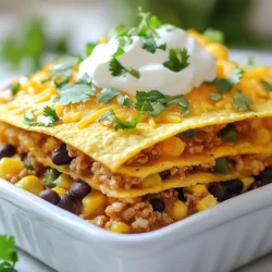 - 1 lb ground turkey - 1 can (4 oz) diced green chilies - 1 can (15 oz) black beans, drained and rinsed - 1 cup corn kernels (fresh, frozen, or canned) - 1 cup cooked quinoa - 1 cup shredded cheddar cheese - 1 cup sour cream When I make Turkey Green Chile Casserole, I love the mix of flavors. The ground turkey gives the dish a lean protein base. The diced green chilies add a nice kick, while black beans bring fiber and texture. I often use corn kernels for sweetness, and cooked quinoa makes it hearty. Shredded cheddar cheese adds richness, and sour cream balances the spice with creaminess. - 1 teaspoon cumin - 1 teaspoon chili powder - 1 teaspoon garlic powder - Salt and pepper to taste Spices take this dish to another level. Cumin gives warmth, while chili powder adds depth. Garlic powder brings a subtle punch. Don’t forget to add salt and pepper for flavor. Adjust these to fit your taste. - 6 corn tortillas, cut into quarters - Fresh cilantro, chopped (for garnish) Corn tortillas are essential for layering. They soak up the sauce and add texture. I like to garnish with fresh cilantro. It adds color and a fresh taste. {{ingredient_image_1}} - Preheat your oven to 350°F (175°C). - In a large skillet, cook 1 lb of ground turkey over medium heat until it is browned. This takes about 6-8 minutes. Ensure it is fully cooked and no longer pink. - Stir in 1 can of diced green chilies, 1 can of drained black beans, 1 cup of corn kernels, and 1 cup of cooked quinoa. - Add 1 teaspoon each of cumin, chili powder, and garlic powder. Also, season with salt and pepper to taste. - Cook this mixture for an additional 3-4 minutes. Stir well until everything is combined and heated through. - In a baking dish, start layering. Place a layer of corn tortilla quarters at the bottom. - Spread half of the turkey mixture over the tortillas. Then, dollop half of the sour cream on top. Sprinkle with half of the shredded cheddar cheese. - Repeat this layering process. Add another layer of tortilla quarters, the remaining turkey mixture, the rest of the sour cream, and finish with the remaining cheese on top. - Bake the casserole in your preheated oven for 25-30 minutes. Look for the cheese to be bubbly and golden. - Once done, remove it from the oven. Let it cool for 5 minutes before serving. This helps the layers set and makes it easier to cut. To ensure even cooking, layer the ingredients carefully. Start with the corn tortillas at the bottom. This helps absorb moisture, keeping the casserole from getting soggy. When it’s time to bake, make sure your oven is preheated to 350°F. This helps everything cook evenly. For cheese browning tips, add cheese on top during the last 10 minutes of baking. This way, it melts perfectly without burning. If you want extra browning, turn on the broiler for a minute at the end. Just keep an eye on it. Garnishing with cilantro and sour cream adds freshness and creaminess. Chop cilantro finely and sprinkle it on top right before serving. A dollop of sour cream on each slice makes it even better. If you want more flavor, add a squeeze of lime juice. For pairing ideas, serve it with a simple green salad or some tortilla chips. A side of avocado slices also complements the casserole well. If you want to add a drink, a light beer or sparkling water works nicely. To make it healthier, consider using low-fat alternatives. You can swap regular sour cream for Greek yogurt. It gives you the same creaminess but with more protein and fewer calories. Substituting ingredients is also easy. Use lean ground turkey, or you can try ground chicken. For the beans, black beans are great, but you can use pinto beans or lentils instead. If you want more veggies, add bell peppers or spinach to the mix. This makes the dish even more nutritious. Pro Tips Use Fresh Ingredients: Whenever possible, opt for fresh corn and herbs to enhance the flavor of your casserole. Customize the Spice Level: Adjust the amount of chili powder and green chilies based on your heat preference for a milder or spicier dish. Layer Flavor: Consider adding sautéed onions or bell peppers to the turkey mixture for added depth and sweetness. Make Ahead: This casserole can be assembled in advance and stored in the refrigerator overnight. Just bake it when you're ready to serve! {{image_2}} You can swap the ground turkey for ground beef or chicken. Each option adds a different taste. Ground beef gives a richer flavor, while chicken keeps it light. If you want to keep it meatless, try using lentils or mushrooms. They add texture and flavor. For beans and grains, black beans are great, but you can use pinto beans instead. You can also swap quinoa for brown rice or barley. Each choice brings its own unique flavor. This keeps the dish interesting and fun. Want more spice? Add jalapeños for a kick! Fresh or pickled jalapeños work well. They add heat and brightness to the dish. If you prefer a milder option, skip them or use sweet bell peppers. Cheese lovers can mix things up too! Try pepper jack for some heat or mozzarella for a milder taste. Blending different cheeses creates a rich, gooey top that everyone will love. You can make this casserole in a slow cooker or an instant pot. For a slow cooker, layer the ingredients as you would in the oven. Cook on low for 4-6 hours. This will make the flavors blend beautifully. In an instant pot, use the sauté function for the turkey and then layer the rest. Cook on manual for 10 minutes with a quick release. This saves time while still keeping the flavors rich. If you're looking for vegetarian options, skip the meat altogether. Use more beans, lentils, or veggies. You can also increase the cheese for extra creaminess. This way, everyone can enjoy a hearty meal! After enjoying your Turkey Green Chile Casserole, store any leftovers promptly. Place them in an airtight container. Refrigerate for up to four days. This keeps the flavors fresh and safe to eat. If you want to save it longer, freezing is a great option. Portion it in freezer-safe bags or containers. It can last up to three months in the freezer. To enjoy your casserole again, use the oven or the microwave. For the oven, preheat to 350°F (175°C). Place the casserole in an oven-safe dish, cover it with foil, and heat for about 20 minutes. If using the microwave, place a single serving on a microwave-safe plate. Heat for about two to three minutes. Be sure to stir halfway through to keep the texture nice. In the fridge, your casserole stays good for about four days. In the freezer, it can last up to three months. Always check for signs of spoilage, like off smells or changes in texture. Enjoy your delicious casserole while it’s fresh! Yes, you can use fresh green chiles in your casserole. Fresh chiles bring a bright, bold flavor. If you choose fresh, roast them first. Roasting adds depth and sweetness. Remove the skins after roasting for the best texture. You can use about 2-3 fresh chiles, depending on your taste. Yes, this casserole can be gluten-free. Just use gluten-free corn tortillas. Most canned beans and corn are gluten-free too. Always check labels to be sure. If you want to be extra safe, use fresh ingredients. This way, you control what goes in your meal. Yes, you can prepare this casserole ahead of time. Make it up to a day before you bake it. Just cover it well and store it in the fridge. When ready, bake it straight from the fridge. You might need a few extra minutes in the oven. This makes it easy for busy nights! This blog post covered a tasty casserole made with ground turkey, black beans, and quinoa. I shared step-by-step instructions to help you prepare it without stress. You learned tips for perfecting the dish and how to store leftovers. Remember, you can mix flavors and swap ingredients to make it your own. In the end, this casserole is flexible and fun. Try it out, and enjoy every bite!