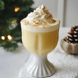 - 4 large eggs - 1/3 cup granulated sugar - 2 cups milk - 1 cup heavy cream - 1 teaspoon vanilla extract - 1 teaspoon ground nutmeg - A pinch of salt These ingredients create a rich and creamy base for your eggnog. The eggs add a smooth texture, while the sugar adds sweetness. Milk and heavy cream combine to give a full, rich flavor. Vanilla and nutmeg provide warmth and depth to the drink. - Whipped cream - Extra nutmeg You can top your eggnog with whipped cream for added fluffiness. A sprinkle of extra nutmeg offers a nice touch and more flavor. You might also try using flavored syrups or spices for a twist on the classic drink. Eggs are key to the richness of eggnog. They help create a smooth texture and add body. Sugar sweetens the drink and balances the flavors. Milk gives a lightness, while heavy cream makes it rich and satisfying. Vanilla extract adds warmth, and nutmeg gives a festive aroma. Each ingredient plays a role in making eggnog a holiday favorite. {{ingredient_image_1}} To make eggnog, first gather your ingredients. You will need: - 4 large eggs - 1/3 cup granulated sugar - 2 cups milk - 1 cup heavy cream - 1 teaspoon vanilla extract - 1 teaspoon ground nutmeg - A pinch of salt - Optional: Whipped cream and extra nutmeg for garnish 1. In a large bowl, whisk the eggs and sugar together. You want it to be pale and fluffy. 2. In a saucepan, mix the milk, heavy cream, and salt. Heat it over medium heat until warm, but do not let it boil. 3. Slowly pour the warm milk mixture into the egg-sugar blend. Whisk continuously to temper the eggs. This step is key to avoid scrambling them. 4. Return the mixture to the saucepan. Cook on low heat and stir gently. Let it thicken for about 5-7 minutes. Do not let it boil. 5. After thickening, take it off the heat. Stir in the vanilla extract and ground nutmeg. 6. Allow the eggnog to cool to room temperature. Then, chill it in the fridge for at least 2 hours. 7. Serve in festive glasses. Top with whipped cream and a sprinkle of nutmeg if you like. Whisking helps to mix air into the eggs. This makes your eggnog light and fluffy. When you temper the eggs, you slowly add warm milk. This method heats the eggs without cooking them. Always whisk while pouring the warm milk. This keeps the eggs smooth and creamy. If you add the warm milk too fast, the eggs can cook. To prevent curdling, keep the heat low. Stir the mixture often while it cooks. Curdling happens when the eggs cook too fast. Use a thermometer if you have one. Aim for a temperature around 160°F. This ensures it's safe and smooth. If you see curdled bits, you can strain the mixture. However, be gentle to keep the texture nice. Serve eggnog in festive glasses. This adds charm and cheer to your drink. I love using clear glass mugs to show off the creamy drink. Chill your glasses in the fridge for a bit. This keeps your eggnog cold longer. Garnish each glass with whipped cream and a sprinkle of nutmeg. This makes it look and taste even better. To get the right texture, whisk the eggs and sugar well. This makes them light and fluffy. When you add the milk mixture, do it slowly. This helps prevent curdling. Cook the eggnog on low heat and stir gently. You want it to thicken, not boil. Once it coats the back of a spoon, it's ready! Chill it properly for a smooth finish. Use clear or decorative glasses for eggnog. A fun option is to use vintage-style mugs. They give a nostalgic feel. You could also use small punch cups for a party. Choose glassware that matches your holiday theme. This adds a personal touch to your gathering. Pro Tips Use Fresh Nutmeg: Grating fresh nutmeg adds a more vibrant flavor compared to pre-ground nutmeg, enhancing the warmth of your eggnog. Chill the Eggnog: For the best taste and texture, be sure to chill your eggnog for at least 2 hours before serving. This allows the flavors to meld beautifully. Adjust Sweetness: Taste your eggnog before serving; feel free to adjust the sweetness by adding more sugar or even a splash of vanilla syrup according to your preference. Serve in Style: Use festive glasses or mugs to serve your eggnog, and consider garnishing with cinnamon sticks or star anise for an extra touch of holiday cheer. {{image_2}} You can make your eggnog more festive by adding a splash of alcohol. Rum and bourbon are popular choices. Rum adds sweetness and warmth. Bourbon gives a rich, smooth flavor. For a fun twist, try flavored liquors like spiced rum or whiskey. Always start with a small amount. You can add more if you like it stronger. If you want a dairy-free option, try coconut milk. It gives a nice, creamy texture. Almond milk is another good choice. It’s lighter and adds a nutty flavor. You can also use oat milk for a thick consistency. Just swap the milk and cream in the recipe. This way, everyone can enjoy eggnog! Enhancing your eggnog's flavor is easy. You might mix in chocolate syrup for a rich twist. This adds sweetness and a decadent taste. You can also try spices like cinnamon or ginger. They bring warmth and depth. For a unique touch, consider adding a dash of peppermint extract. This gives a fun holiday vibe. Experiment with these flavors to find your favorite! To store leftover eggnog, pour it into an airtight container. This keeps it fresh. Make sure to seal it well. If you have a lot, divide it into smaller containers. Store the eggnog in the fridge. It’s best to use it within three days for the best taste. Homemade eggnog lasts about three days in the fridge. The flavors stay strong for this time. After three days, the flavor may fade. If you see any signs of spoilage, like a weird smell or change in color, throw it away. Safety is key when enjoying eggnog. When you're ready to enjoy your eggnog again, take it out of the fridge. If it’s too thick, stir in a little milk to loosen it. Warm it gently on the stove over low heat. Do not let it boil, as this may change the taste. Serve it chilled or warm, and don’t forget the whipped cream and nutmeg on top! Eggnog has a long past. It likely began in England during the 14th century. People mixed eggs and milk with spices. It became a drink for the rich. In America, it gained popularity in the 18th century. Colonists added rum or whiskey. This made it festive and fun for holiday gatherings. Now, eggnog is a classic drink during Christmas and New Year’s. Yes, you can prepare eggnog in advance. Make it up to two days before your event. After cooling, store it in the fridge. This lets the flavors blend nicely. Just remember to stir it well before serving. If you add whipped cream or nutmeg, do it right before serving for the best look. Homemade eggnog can be safe if made properly. The key is to cook the egg mixture gently. This helps kill any harmful bacteria. Use fresh eggs and follow the recipe steps. If you are unsure, you can use pasteurized eggs. This will give you peace of mind while enjoying your creamy treat. Eggnog is a classic holiday drink with rich flavors. We explored key ingredients, like eggs and milk, and their roles. I shared easy steps for making this drink, plus tips to get it just right. Consider trying different variations, like adding rum or using coconut milk. Proper storage is crucial for freshness, and it’s smart to know its shelf life. With these insights, you can serve delightful eggnog that impresses everyone. Enjoy your holiday gatherings with a drink that warms the heart.