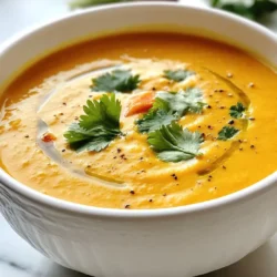 - 4 medium carrots, chopped - 1 tablespoon fresh ginger, grated - 1 small onion, diced - 2 cloves garlic, minced - 4 cups vegetable broth - 3 tablespoons miso paste (preferably white or yellow) - 1 tablespoon olive oil - 1 teaspoon sesame oil - 1 teaspoon soy sauce (optional) - Salt and pepper to taste - Fresh cilantro or parsley, for garnish To make Carrot Ginger Miso Soup, you need fresh and simple ingredients. The carrots provide a sweet base. They add color and nutrients. The ginger gives a warm kick, while the onion and garlic bring depth. I love using vegetable broth for flavor. It makes the soup rich and satisfying. Miso paste is key for that umami taste. It also adds a creamy texture. Olive oil and sesame oil add healthy fats and aroma. For seasoning, salt and pepper help enhance the flavors. Finally, fresh herbs like cilantro or parsley add brightness to your bowl. This mix creates a comforting and nourishing soup that warms the soul. {{ingredient_image_1}} 1. Sauté the onion and garlic: First, heat the olive oil in a large pot over medium heat. Add the diced onion. Sauté it for about 5 minutes. The onion should become soft and clear. 2. Adding ginger and carrots: Next, add the minced garlic and grated ginger to the pot. Cook this mix for about a minute. Then, stir in the chopped carrots. Mix everything well and sauté for another 5 minutes. This step builds a flavorful base. 1. Pouring in broth and simmering: Now, pour in 4 cups of vegetable broth. Bring it to a boil. Once it boils, lower the heat. Cover the pot and let it simmer for 15-20 minutes. The carrots should be tender when done. 2. Blending into a smooth consistency: After simmering, remove the pot from heat. Use an immersion blender to blend the soup until smooth. If you don't have one, carefully transfer the soup to a traditional blender in batches. 1. Dissolving miso with soup: In a small bowl, mix 3 tablespoons of miso paste with a ladle of warm soup. Stir until the miso dissolves. Then, add this mix back into the pot. Stir well to combine. 2. Final seasoning adjustments: Season the soup with soy sauce, sesame oil, salt, and pepper to taste. Heat it gently to warm through, but do not let it boil. This keeps the miso's health benefits intact. Now your Carrot Ginger Miso Soup is ready to enjoy! - Proper sauté techniques: Start by heating olive oil over medium heat. Add diced onion and cook until it’s soft and clear, about 5 minutes. This step builds a strong flavor base for your soup. - Blending methods: You can use an immersion blender for ease. Just blend the soup in the pot. If you prefer a traditional blender, let the soup cool first. Blend in small batches to avoid spills. - Using fresh ingredients: Fresh carrots and ginger make a big difference. They add bright flavor and vibrant color to your soup. Use high-quality vegetable broth for the best taste. - Adjusting seasoning for taste: After blending, taste the soup. You may need to add more salt or pepper. A splash of soy sauce or sesame oil can enhance the flavor too. - Garnishing with cilantro or parsley: Top your soup with fresh cilantro or parsley. This adds color and freshness, making your dish look more inviting. - Serving suggestions for a complete meal: Pair your soup with crusty bread or a simple salad. This combo makes for a comforting and nutritious meal. Pro Tips Choosing the Right Miso: White or yellow miso works best for a milder flavor, while red miso offers a deeper taste. Adjust based on your preference! Use Fresh Ingredients: For the best flavor, opt for fresh carrots and ginger. They enhance the soup's natural sweetness and warmth. Blending Tips: For a super smooth texture, blend the soup well. If you prefer some texture, pulse the immersion blender a few times instead of fully blending. Storage Suggestions: This soup can be stored in the fridge for up to 4 days. Reheat gently to maintain the flavor and health benefits of miso. {{image_2}} You can change up the soup by adding other veggies. Sweet potatoes add a nice sweetness. Leeks bring a mild onion flavor. Both pair well with carrots and ginger. You can also try different types of miso paste. White miso is sweet and mild. Yellow miso has a richer taste. Each type gives the soup a unique flavor. This soup can easily fit many diets. It’s vegan since it uses vegetable broth and no animal products. You can make it gluten-free by choosing gluten-free miso and soy sauce. If you're watching your sodium, reduce the amount of soy sauce. You can also skip it altogether. The soup will still taste great without it. Want to spice things up? Add turmeric for a warm depth. Chili flakes can give a nice kick if you like heat. To boost umami flavor, try adding mushrooms or seaweed. Both add savory notes that enhance the soup’s taste. Mixing in these ingredients can make your soup even more exciting. To store your Carrot Ginger Miso Soup in the fridge, let it cool first. This helps keep the soup fresh. Use airtight containers to prevent spills and keep out air. Glass jars or plastic containers work well. Store the soup for up to five days. To freeze the soup, let it cool completely. Then, pour it into freezer-safe bags or containers. Remove as much air as possible before sealing. This helps avoid freezer burn. To thaw, place the soup in the fridge overnight. Reheat it on the stove over low heat. Stir occasionally to warm it evenly. In the fridge, your soup lasts about five days. In the freezer, it can last up to three months. Always check for signs of spoilage, like off smells or changes in color. Enjoy your soup at its best! Miso is a thick paste made from fermented soybeans. It offers a deep, savory flavor called umami. This taste makes soups rich and satisfying. Miso is not just tasty; it is also packed with nutrients. It contains probiotics that help your gut health. In Carrot Ginger Miso Soup, miso adds creaminess without dairy. It gives the soup a balanced flavor and boosts nutrition. Yes, you can make this soup ahead of time. After cooking, let it cool completely. Then, store it in an airtight container in the fridge. It will last for about three to four days. When you are ready to eat, simply reheat it on the stove. Just avoid boiling it again after adding miso. If you want to freeze it, pour the cooled soup into freezer-safe bags. It can last up to three months in the freezer. Thaw it in the fridge overnight before reheating. This soup is a powerhouse of nutrition. Carrots are full of vitamins A and C, which support your immune system. Ginger has anti-inflammatory properties and can ease digestion. Miso adds protein and probiotics, which help gut health. The vegetable broth provides hydration and essential minerals. Together, these ingredients create a comforting bowl that nourishes your body. Enjoying this soup can help you feel great inside and out. Carrot Ginger Miso Soup is a simple and delicious dish. We explored the key ingredients and steps to make it. You learned how to enhance the flavor and adjust for dietary needs. With tips on storage and variations, you can enjoy this soup anytime. In closing, this recipe is easy to follow and rewarding. Try it today for good taste and health benefits!