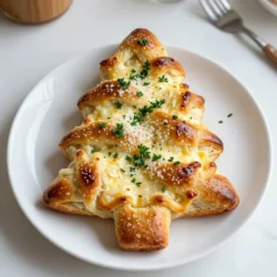 - 2 cups all-purpose flour - 1 tablespoon instant yeast - ½ teaspoon salt - 1 tablespoon sugar - ¾ cup warm water - 2 tablespoons olive oil - 1 teaspoon garlic powder - 1 teaspoon dried oregano - 1 ½ cups shredded mozzarella cheese - ½ cup grated parmesan cheese - 1 egg, beaten (for egg wash) - 2 tablespoons fresh parsley, chopped (for garnish) To make Cheesy Christmas Tree Pull-Apart Bread, you need simple ingredients. Each item plays a key role in flavor and texture. A good starting point is flour, which gives structure to the bread. Instant yeast helps it rise quickly. Salt and sugar balance the taste. Warm water activates the yeast. Olive oil adds moisture and richness. Garlic powder and dried oregano infuse savory notes. The star ingredients are mozzarella and parmesan cheese, which melt beautifully. The beaten egg gives a nice golden finish. Finally, fresh parsley adds a pop of color as a garnish. Gather these ingredients before you start. Having everything ready makes cooking easier and more fun. {{ingredient_image_1}} To start, grab a large mixing bowl. In this bowl, mix these dry ingredients: - 2 cups all-purpose flour - 1 tablespoon instant yeast - ½ teaspoon salt - 1 tablespoon sugar Stir these together until well combined. Next, add the wet ingredients: - ¾ cup warm water (about 110°F) - 2 tablespoons olive oil Stir until a dough forms. This dough should feel soft but not sticky. Now, it's time to knead. Place the dough on a floured surface. Knead it for about 5-7 minutes. You want it to be smooth and elastic. This step helps develop the gluten. After kneading, place the dough in a greased bowl. Cover it with a kitchen towel. Let it rise in a warm spot for about 1 hour. It should double in size during this time. Once the dough has risen, punch it down gently. Roll it out into a rectangular shape, about ½ inch thick. Sprinkle the dough with: - 1 teaspoon garlic powder - 1 teaspoon dried oregano - 1 ½ cups shredded mozzarella cheese - ½ cup grated parmesan cheese Cut the dough into star or tree shapes using a cookie cutter. Stack these shapes on top of each other. Make sure they slightly overlap to create a tree effect. Place the stack on a baking sheet lined with parchment paper. - Avoid over-kneading: Knead just until smooth and elastic. Over-kneading makes the bread tough. Aim for about 5-7 minutes. - Right water temperature: Use warm water, about 110°F. This helps yeast activate well. Too hot can kill the yeast. - Recommended seasonings: Garlic powder and dried oregano add great taste. Feel free to add more herbs to your liking. - Cheese options for best results: I love using mozzarella for melting and parmesan for a rich taste. Mixing cheeses can create unique flavors. - How to garnish the finished bread: Once baked, sprinkle fresh parsley on top. This adds color and freshness. - Serving suggestions: Serve warm with marinara sauce or a fresh dip. It’s perfect for sharing at holiday gatherings. Pro Tips Proof Your Yeast: Before mixing, ensure your yeast is active by dissolving it in warm water with a pinch of sugar. If it bubbles after a few minutes, it's good to go! Perfect Dough Texture: Knead the dough until it is smooth and elastic. This develops the gluten, which gives your bread structure and chewiness. Customize Cheese: Feel free to mix different types of cheese like cheddar or pepper jack for a unique flavor twist! Serving Suggestion: Serve warm with marinara sauce or garlic butter for dipping to elevate the cheesy experience! {{image_2}} You can change the cheese to fit your taste. Try using cheddar cheese for a sharp flavor. Cream cheese offers a nice creaminess. A mix of mozzarella and gouda makes it smoky and rich. You can use any cheese you love! If you need gluten-free bread, swap the all-purpose flour for a gluten-free blend. Look for a brand that works for bread. For a vegan option, use plant-based milk instead of the egg wash. It will give your bread a nice color too! You can add herbs to make this bread even tastier. Try mixing in fresh basil or rosemary. A sprinkle of red pepper flakes can add a bit of heat. You can also top the bread with sun-dried tomatoes or olives for a fun twist! To store your Cheesy Christmas Tree Pull-Apart Bread, you have two options: the fridge or the freezer. For best results, wrap leftover bread tightly in plastic wrap. Then, place it in an airtight container. This method keeps the bread fresh for a longer time. - Fridge: Store in the fridge for up to 3 days. - Freezer: For longer storage, freeze it for up to 2 months. When you want to enjoy it again, you can reheat it. For the best taste, use the oven. Preheat your oven to 350°F (175°C). Place the bread on a baking sheet and heat for about 10-15 minutes. This gets it warm and crispy again. The shelf life of your bread depends on how you store it. In the fridge, it lasts about 3 days. In the freezer, it can stay good for 2 months. Just remember to seal it well to avoid freezer burn. To keep your Cheesy Christmas Tree Pull-Apart Bread fresh, follow these tips: - Wrap it well: Use plastic wrap or foil to seal in moisture. - Keep it cool: Store in a cool, dry place if using the fridge. - Avoid air exposure: Use airtight containers to keep out air, which can cause staleness. These simple steps will help you enjoy your cheesy treat longer. Yes, you can prep this pull-apart bread ahead. Make the dough a day before. After kneading, let it rise and shape it. Then, wrap it tightly in plastic wrap. Store it in the fridge overnight. On the day you serve it, let the dough sit at room temperature for about 30 minutes. Then, bake as usual. You can also prepare the bread, bake it, and cool it. Store it in an airtight container for up to two days. This pull-apart bread is great on its own. But it pairs well with dips. Try serving it with marinara sauce or pesto. A creamy garlic dip also works well. You can also serve it with a side salad. The freshness of the salad balances the cheesiness. Yes, you can freeze this bread. After baking, let it cool completely. Wrap it tightly in plastic wrap, then in foil. This protects it from freezer burn. When ready to eat, thaw it in the fridge overnight. Reheat it in the oven at 350°F (175°C) for about 10-15 minutes. This keeps the bread warm and cheesy. In this post, we covered how to make Cheesy Christmas Tree Pull-Apart Bread. We shared the key ingredients and step-by-step instructions for a perfect dough. You learned tips for texture and flavor, as well as variations for dietary needs. Remember, you can store leftovers properly for later enjoyment. This fun recipe is perfect for gatherings. With each bite, you'll enjoy the flavors. Try this recipe, and let it shine at your next holiday event!